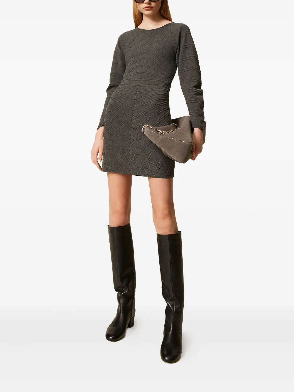 TWINSET stitch-pattern knit dress - Grijs