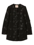 TWINSET flower-sequin embellished coat - Black