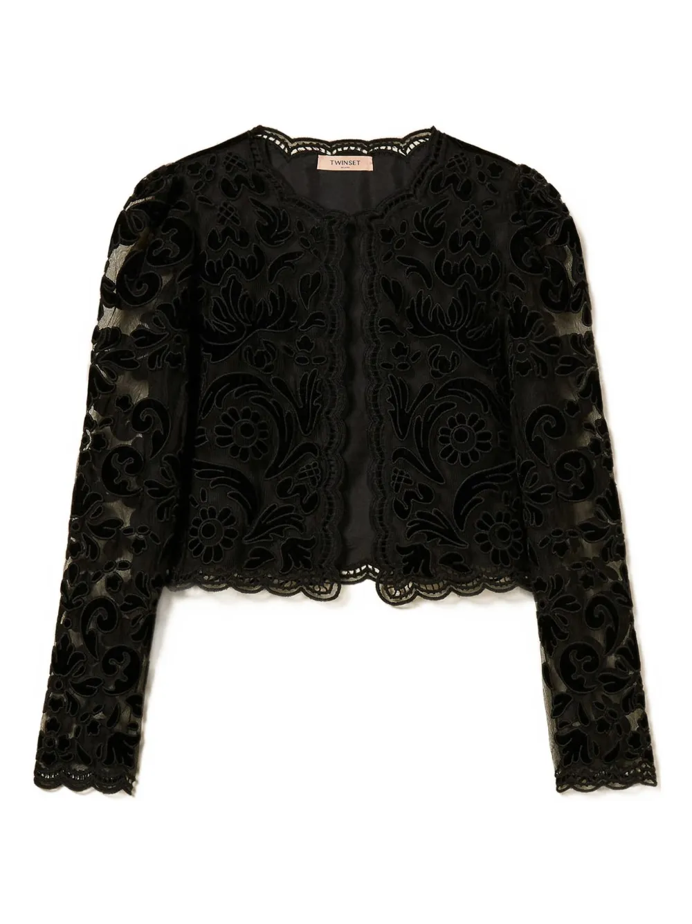 Twinset Lace-floral Single-button Cardigan In Black