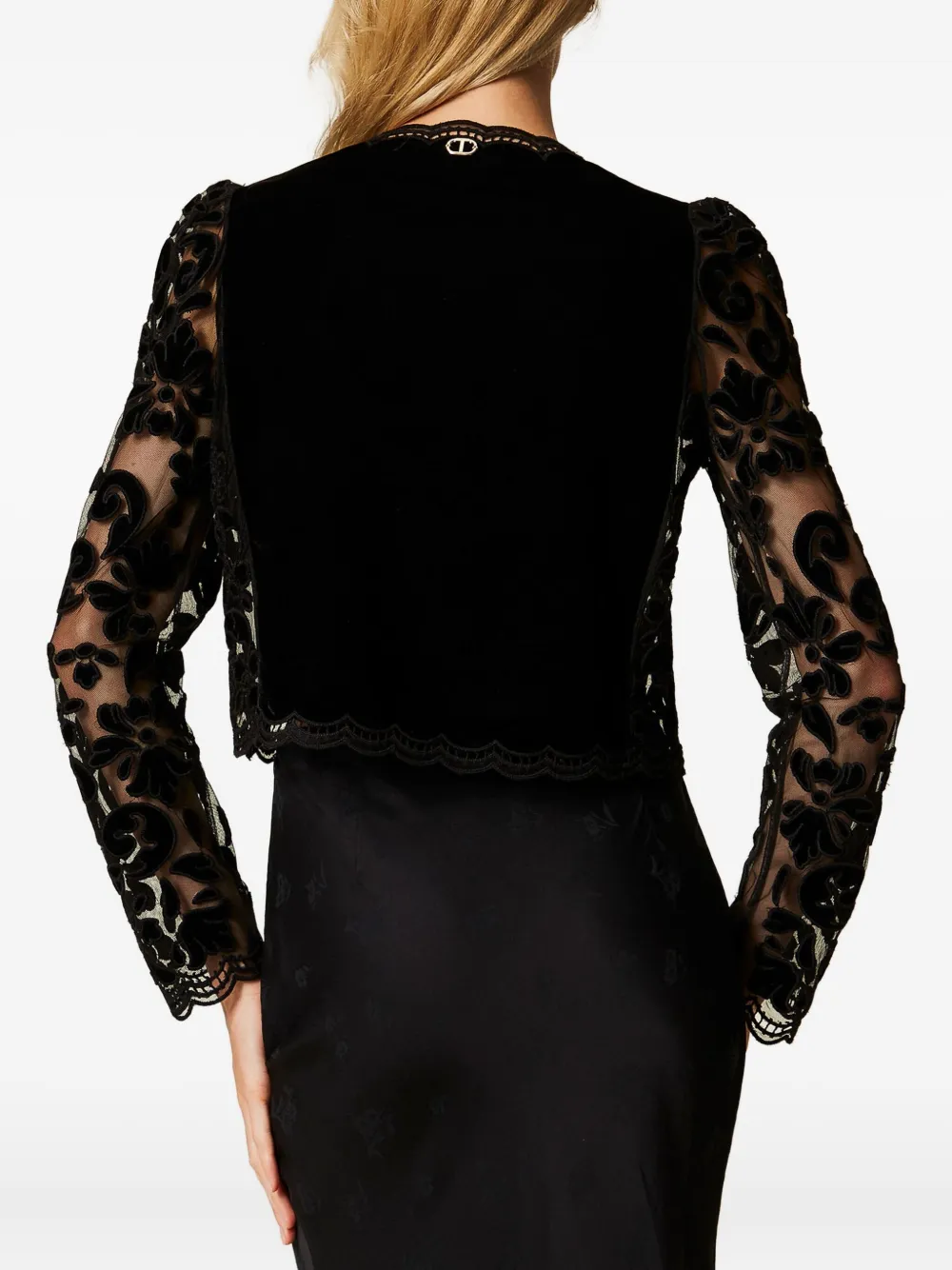 Twinset Lace-floral Single-button Cardigan In Black