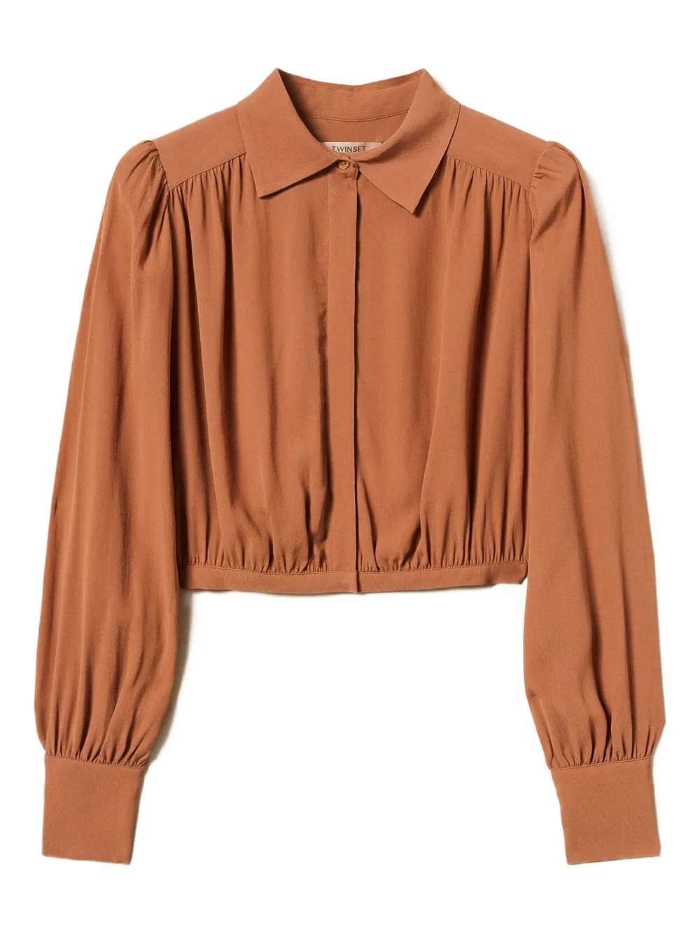 TWINSET Cropped blouse met gesmockte manchetten Bruin