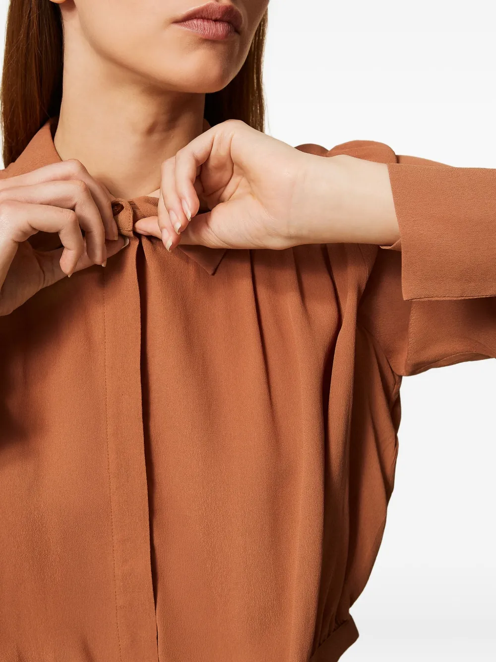 TWINSET Cropped blouse met gesmockte manchetten Bruin