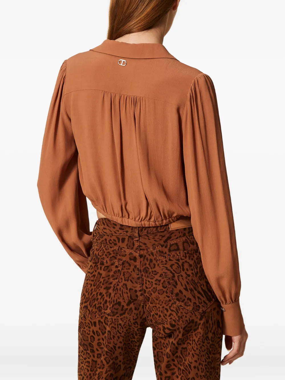 TWINSET Cropped blouse met gesmockte manchetten Bruin