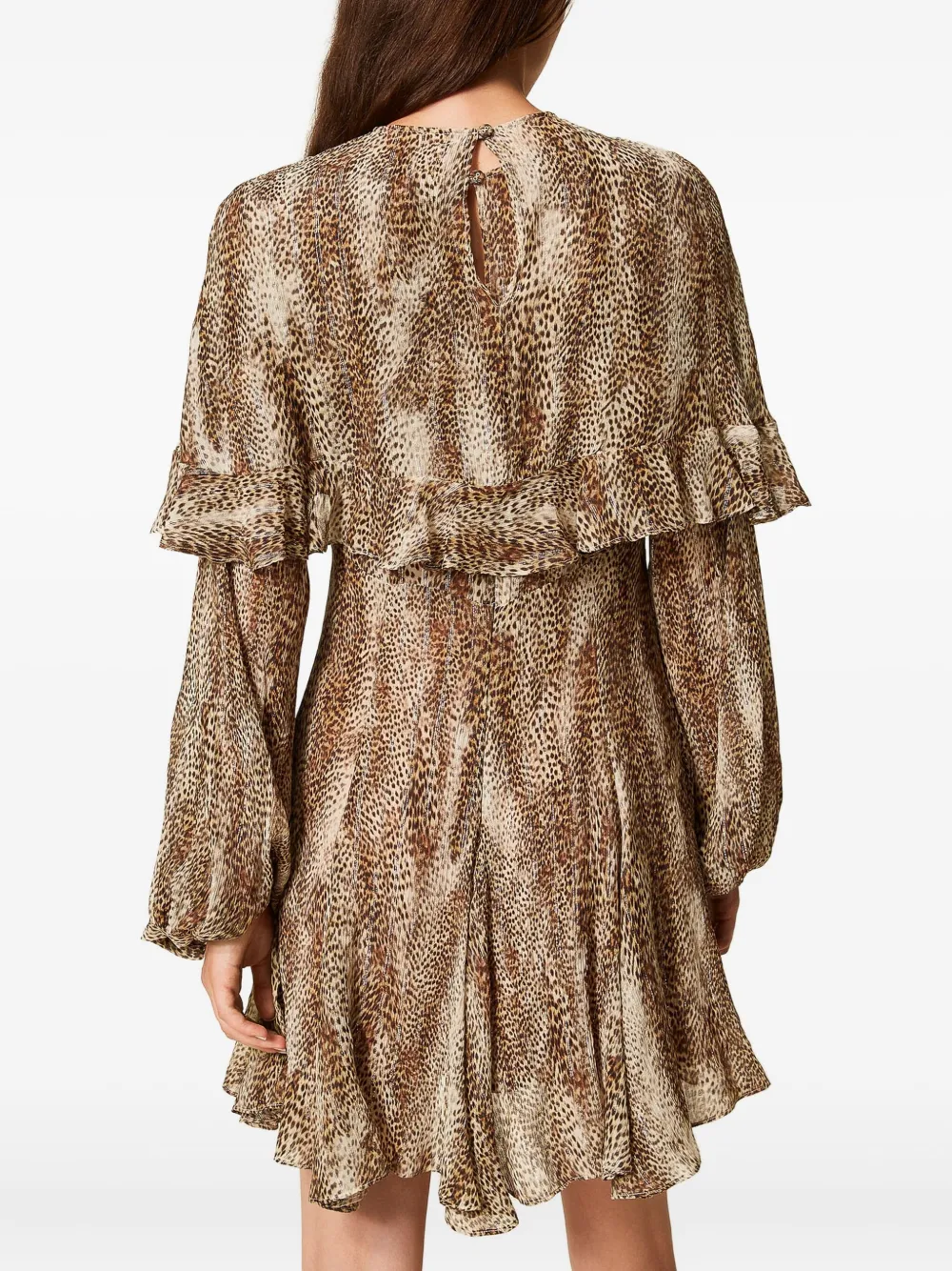 TWINSET Jurk met dierenprint en ruches Bruin