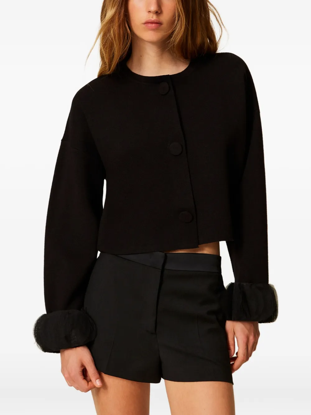 TWINSET Gebreid jack met organza cuffs Zwart