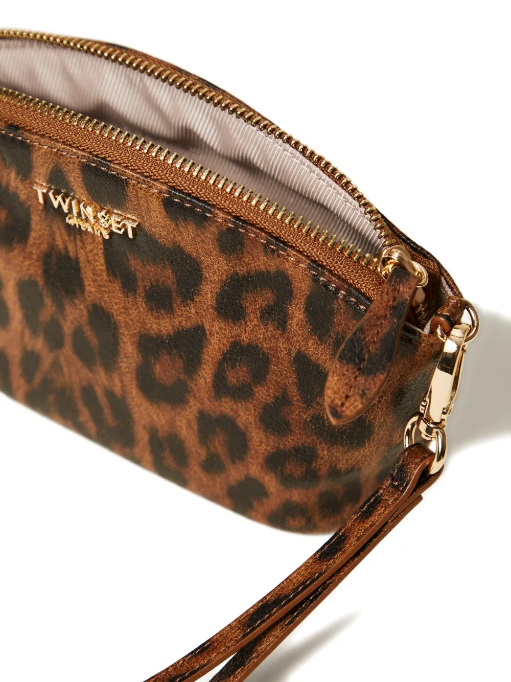 Twinset Leopard-print Zip-top Purse In Brown