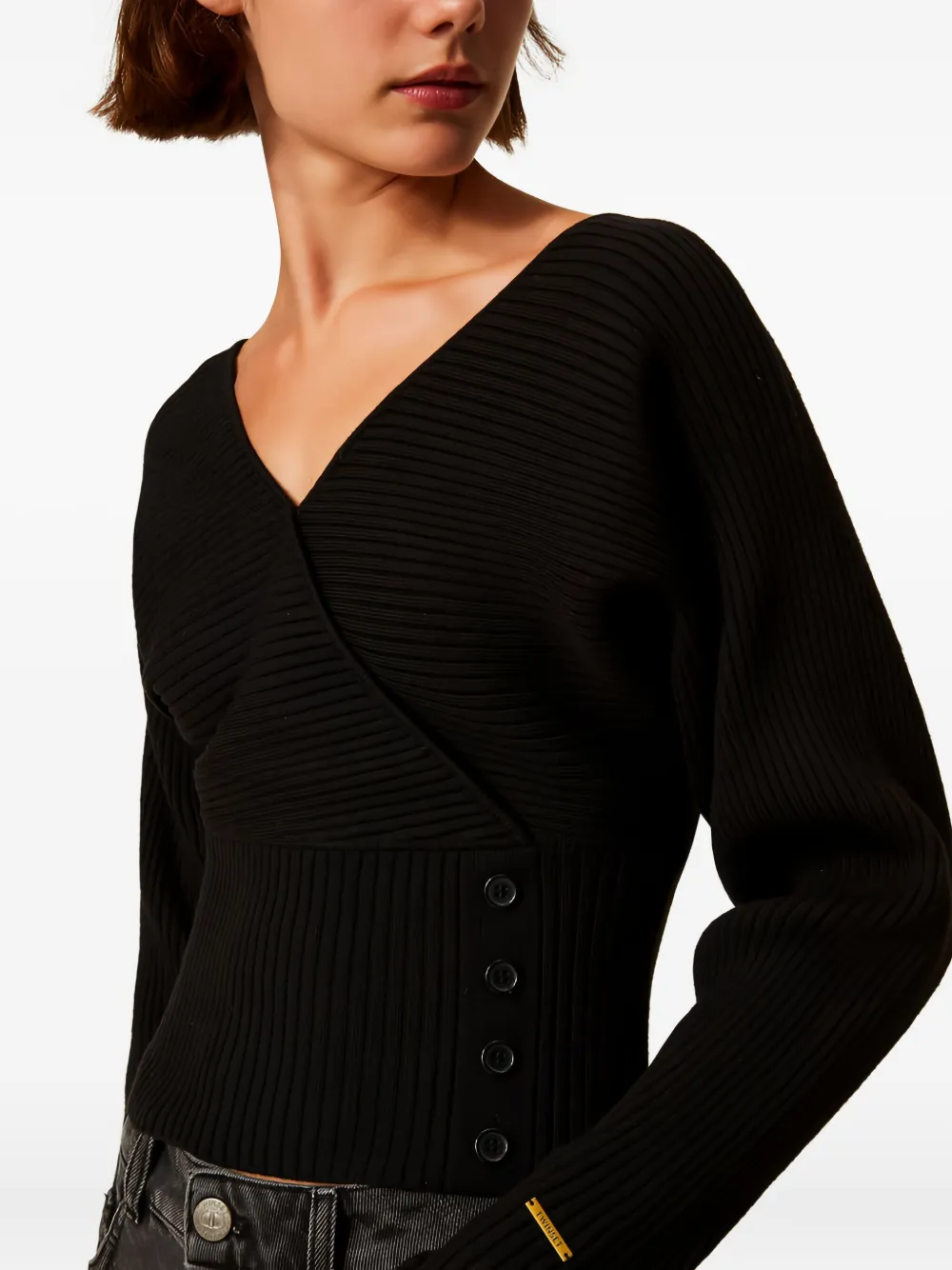 TWINSET Ribgebreide trui met gekruiste voorkant Zwart