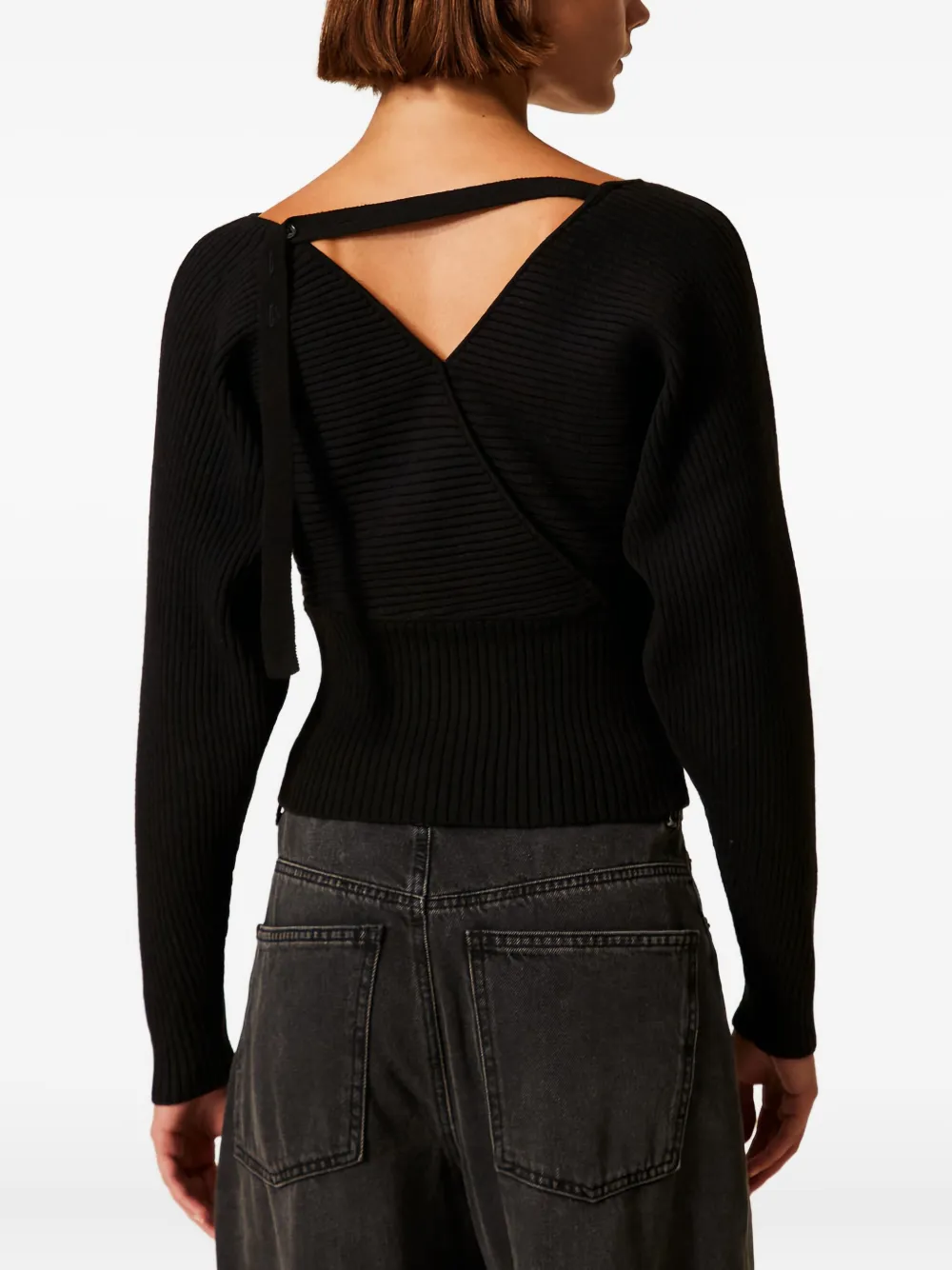 TWINSET Ribgebreide trui met gekruiste voorkant Zwart