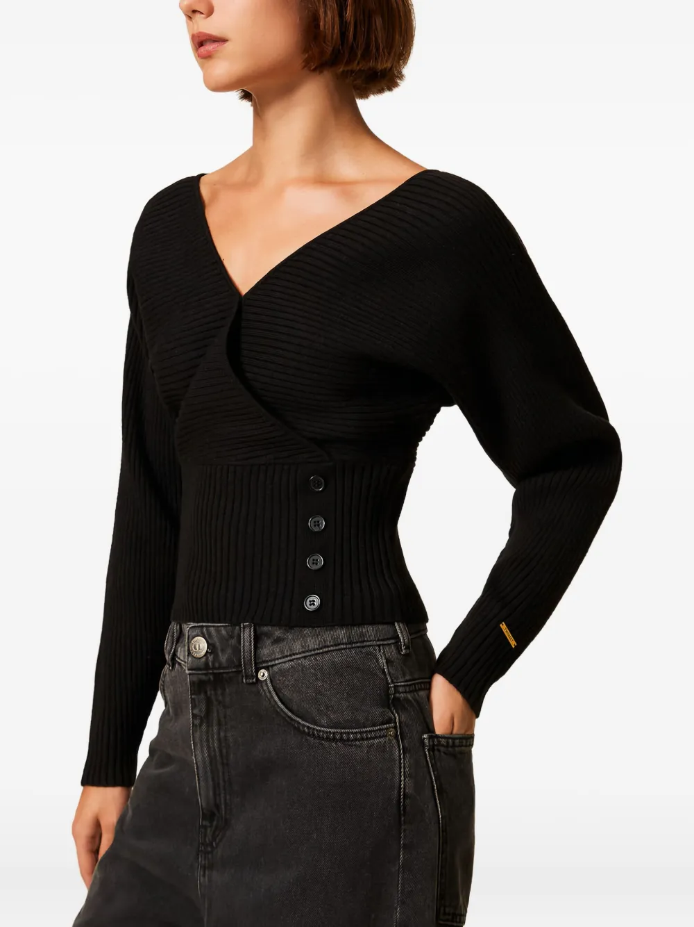 TWINSET Ribgebreide trui met gekruiste voorkant Zwart