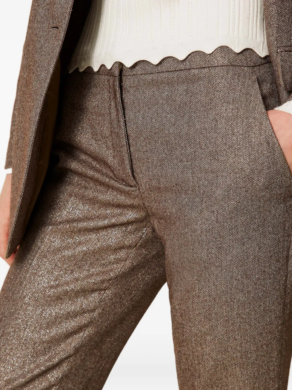 Twinset Lurex Flared-leg Trousers In Brown