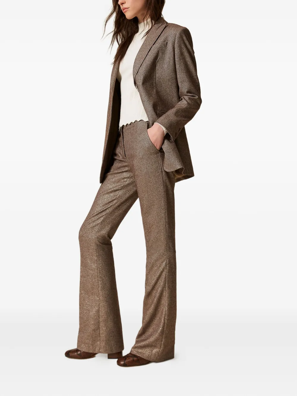 TWINSET Lurex flared broek - Bruin
