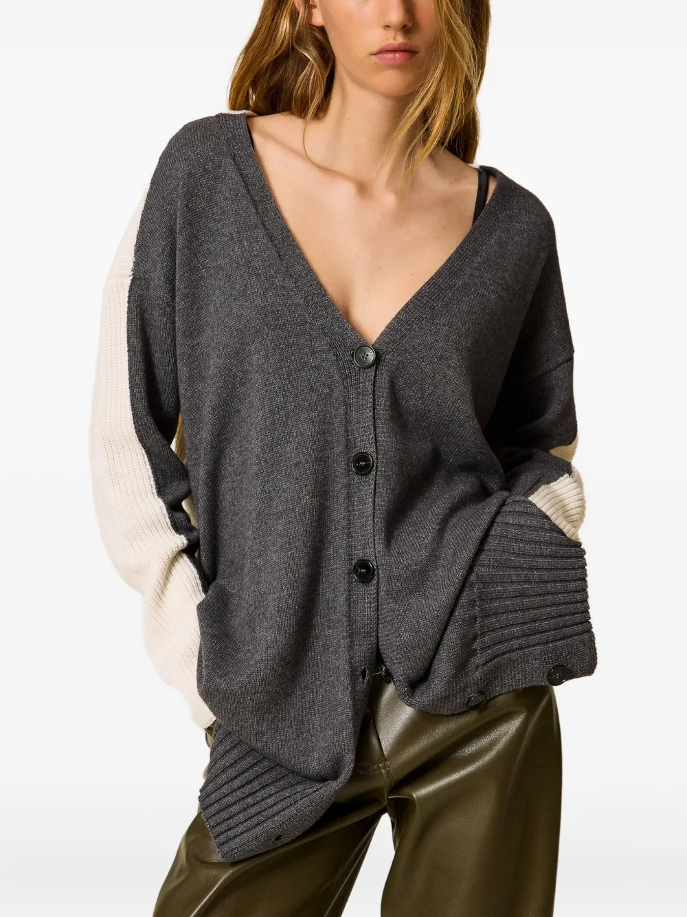 Twinset Colour-block Cardigan In Gray