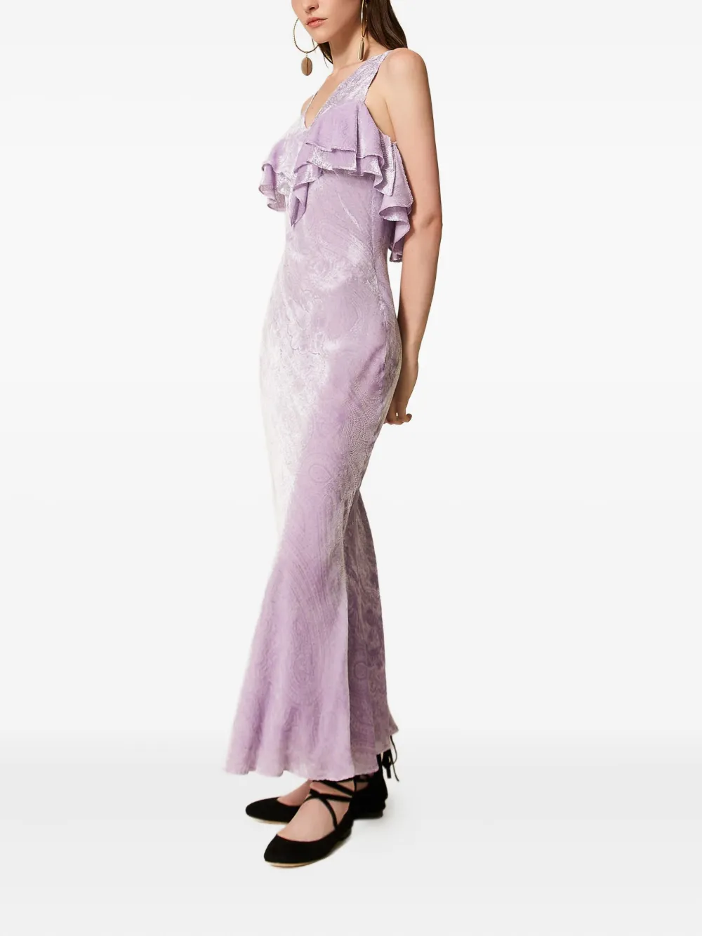 TWINSET Fluwelen maxi-jurk met ruches Paars