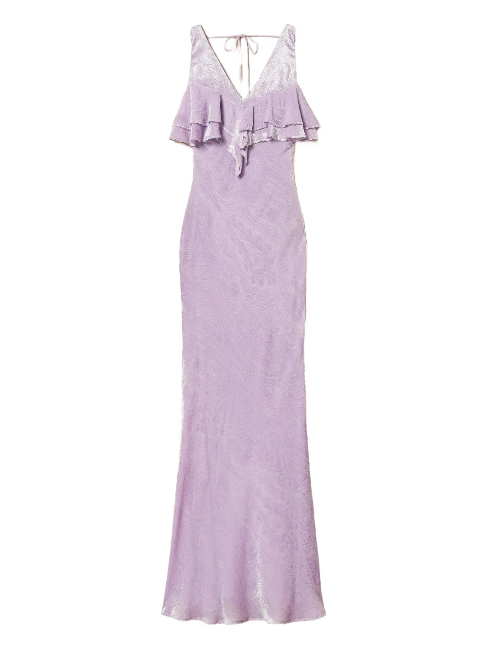 Twinset Ruffled Velvet Maxi Dress In Purple