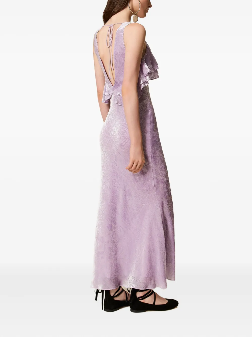 TWINSET Fluwelen maxi-jurk met ruches Paars