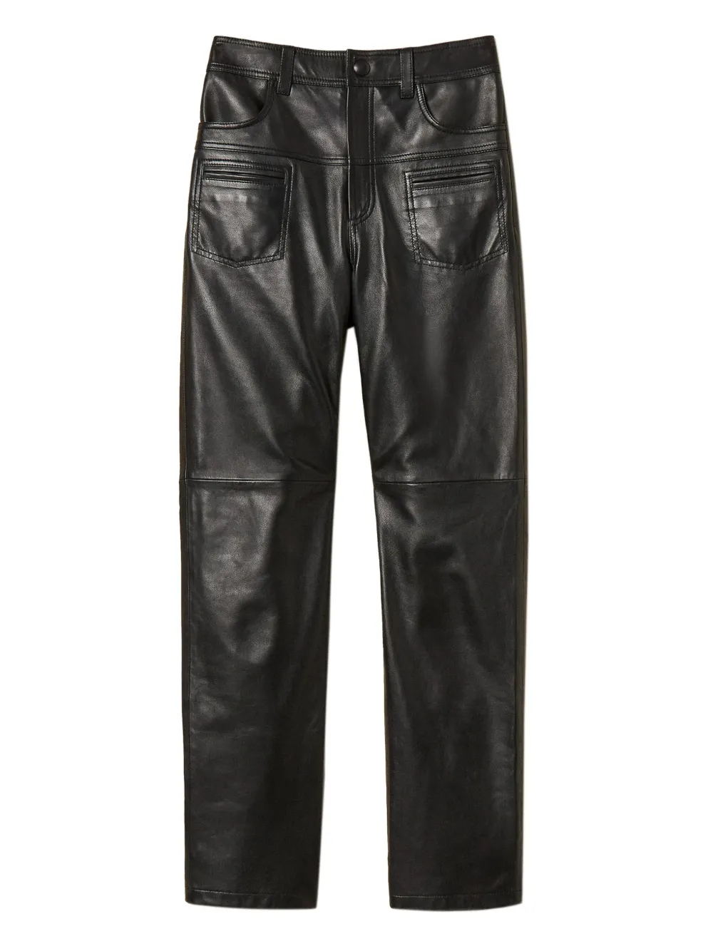 TWINSET Lederhose mit Ziernähten | Schwarz | Image 1