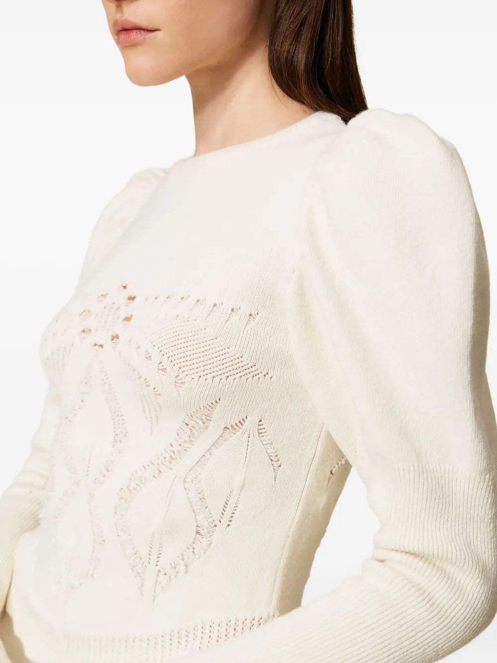TWINSET Opengebreide trui met pofmouwen Beige