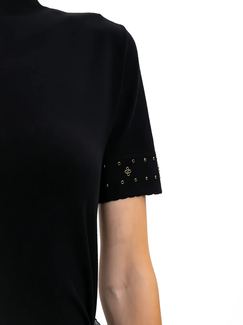 Twinset Mock-neck Embellished T-shirt In Black