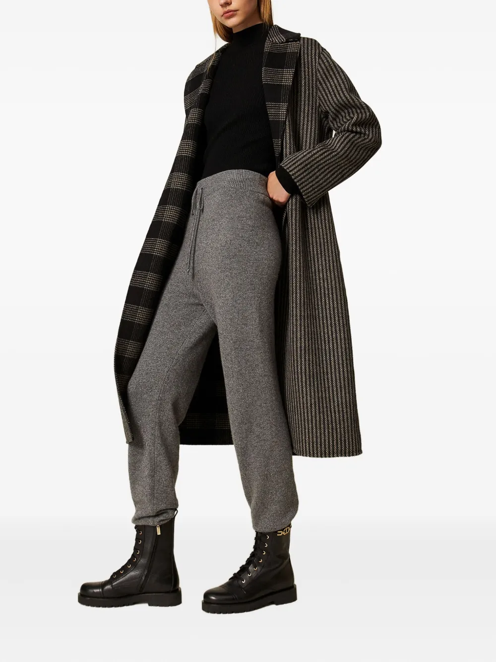 Twinset Knitted Drawstring-waist Pants In Gray