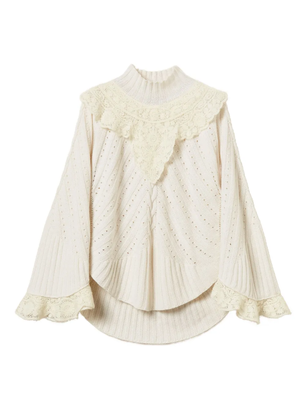 Twinset Crochet-panel Jumper In Neutral