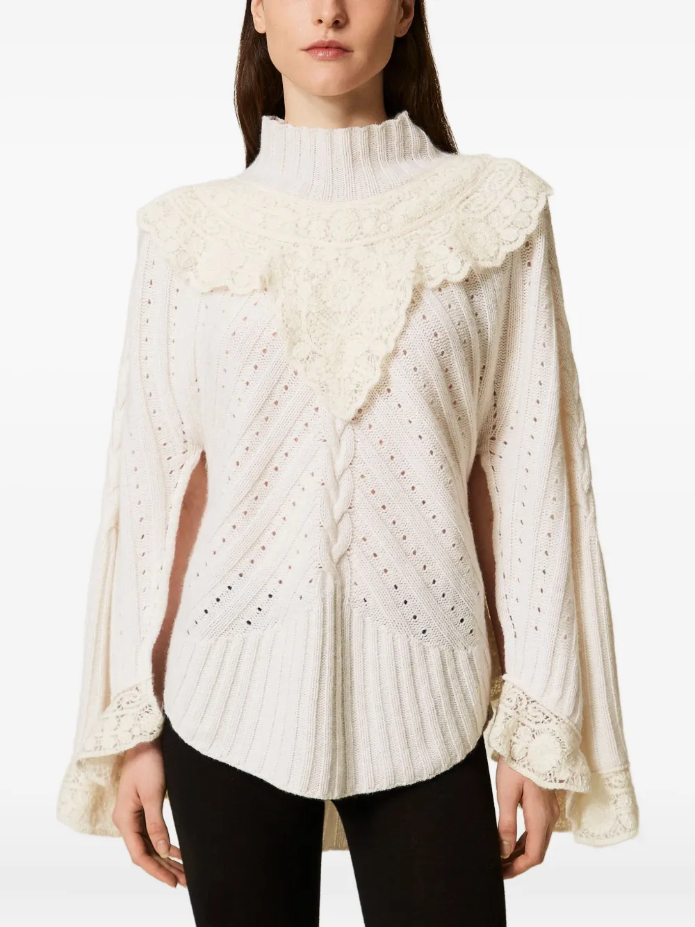 Twinset Crochet-panel Jumper In Neutral