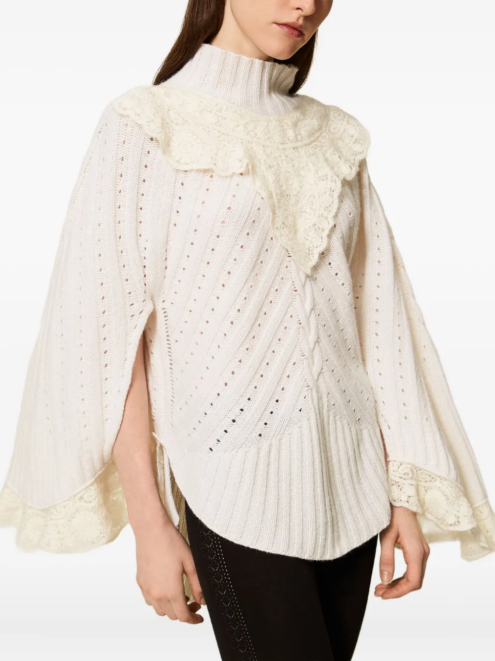 Twinset Crochet-panel Jumper In Neutral