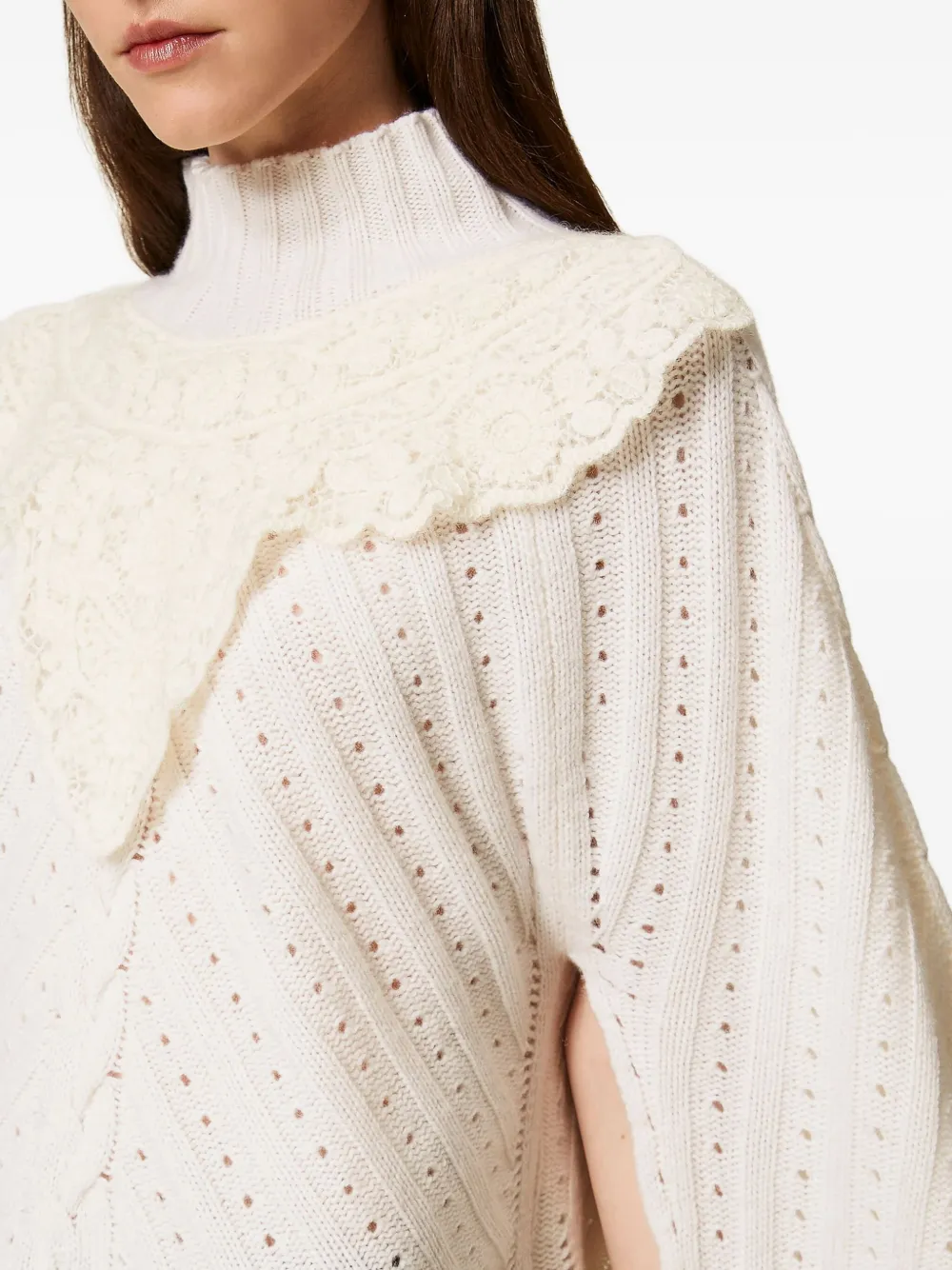 Twinset Crochet-panel Jumper In Neutral