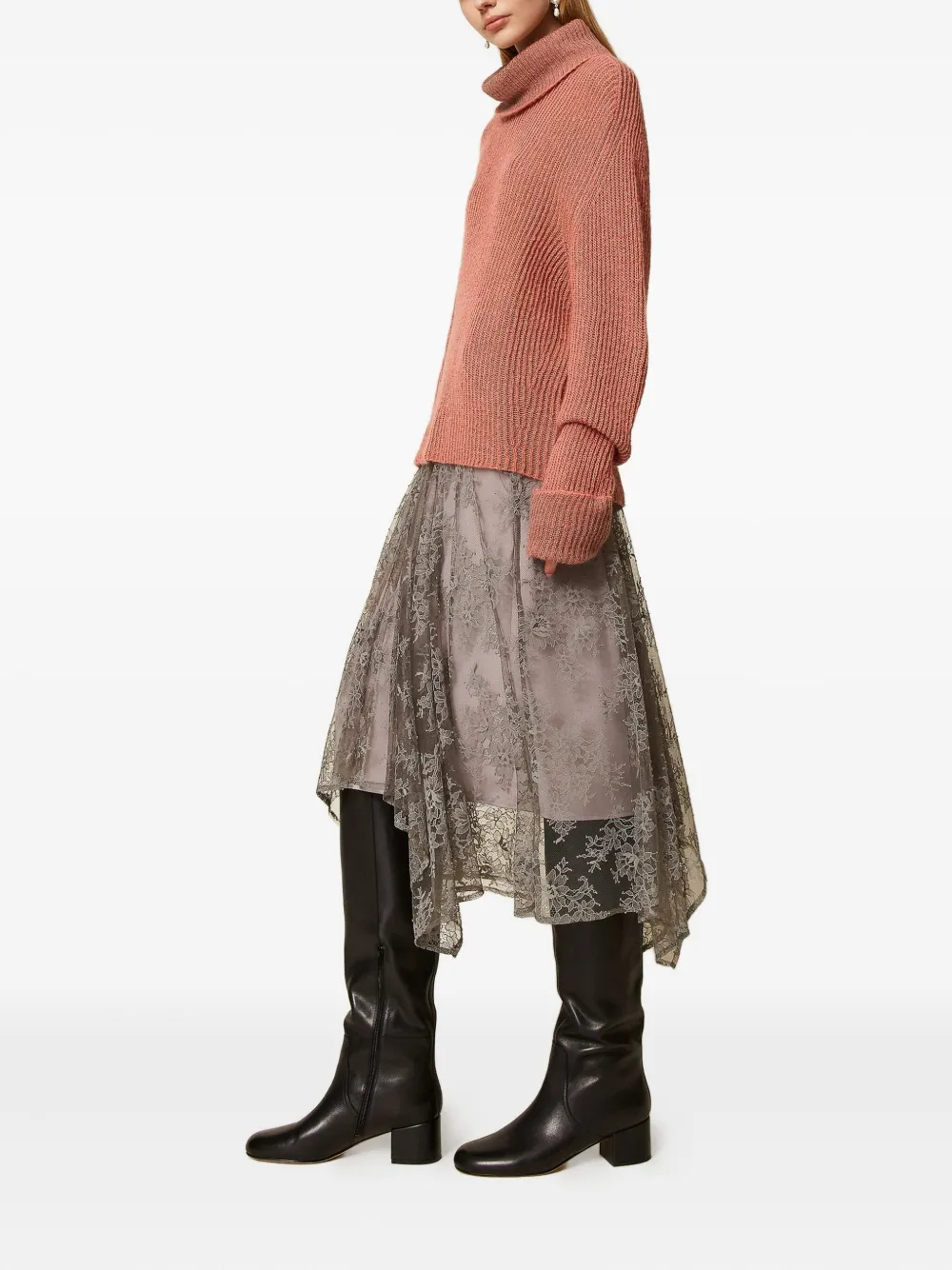 Twinset Ribbed Turtleneck Jumper In Pink