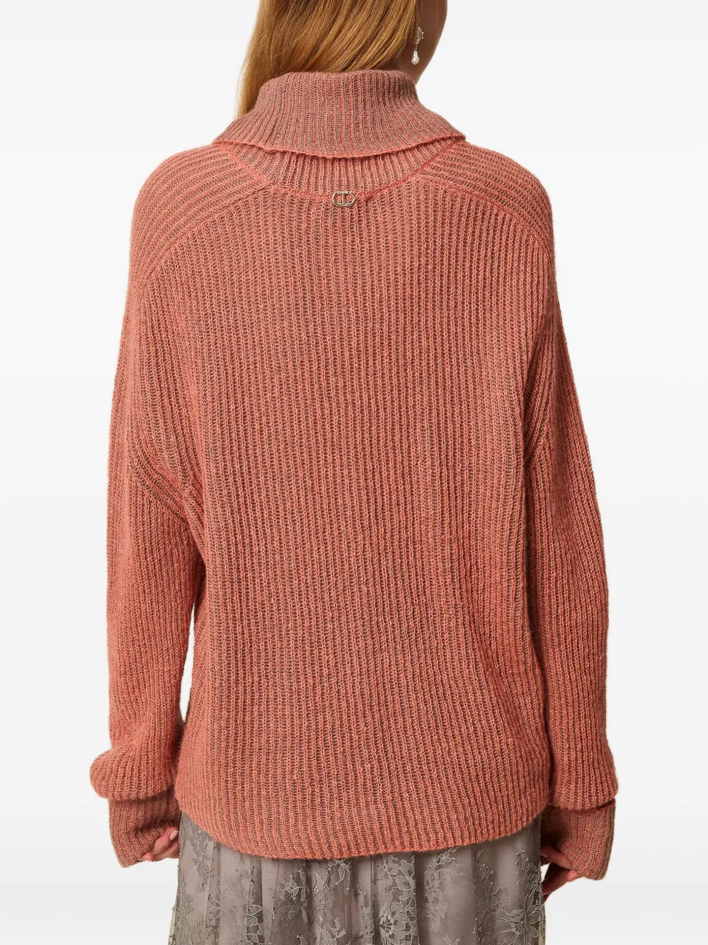 Twinset Ribbed Turtleneck Jumper In Pink