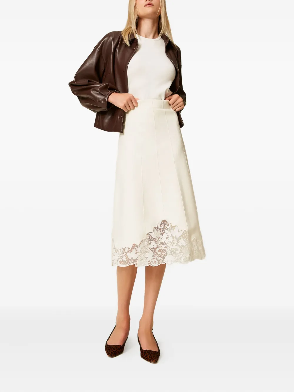 TWINSET Midi-rok met afwerking van kant - Wit