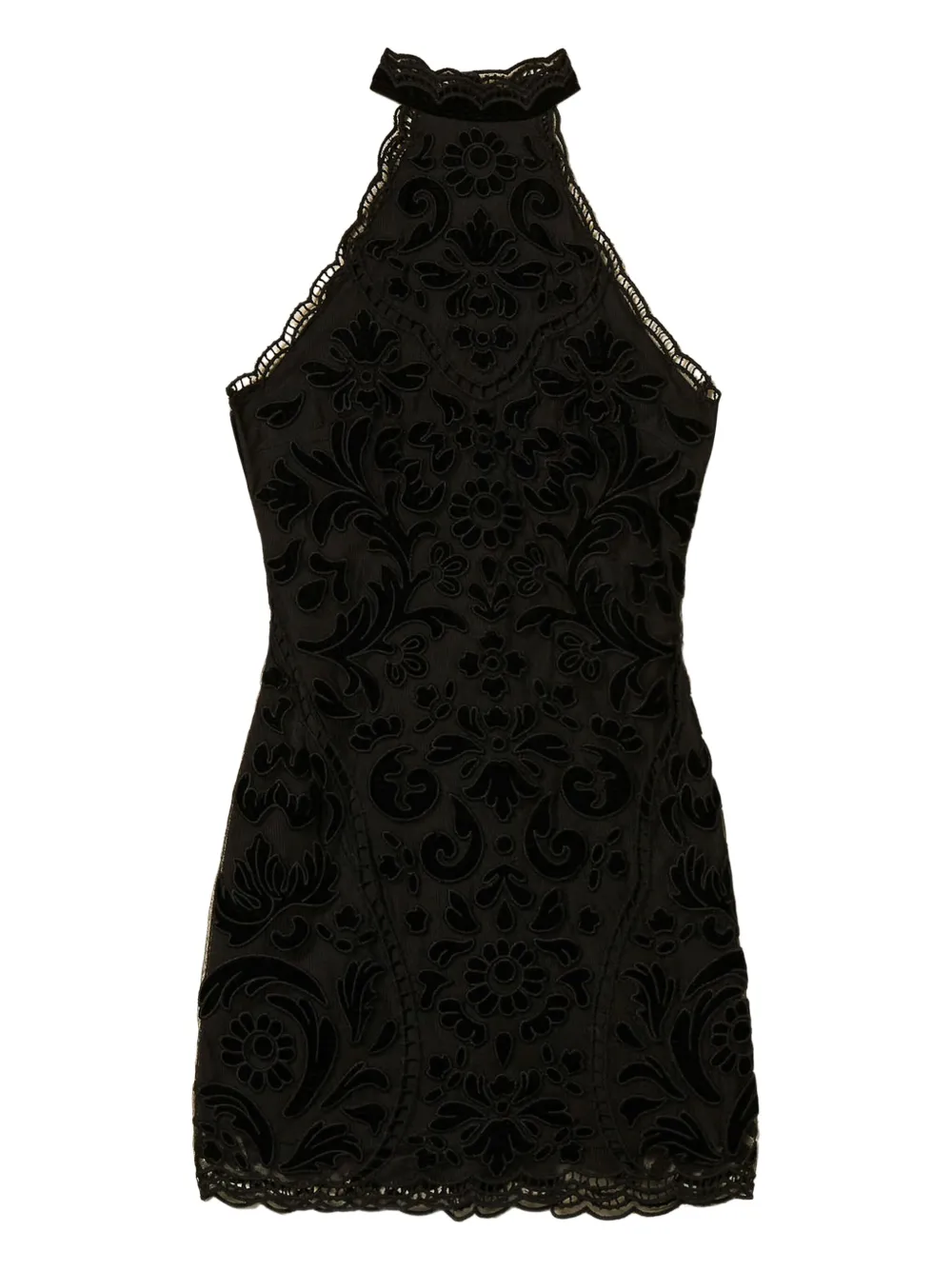 Twinset Short Embroidered Chiffon Dress In Black