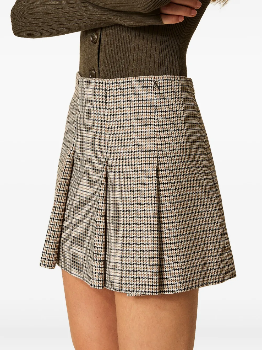 TWINSET houndstooth pleated mini skirt Beige