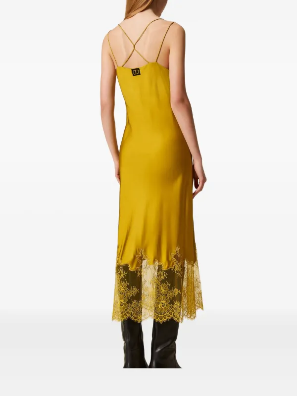 TWINSET Satin lace-trim Slip Dress | Yellow | FARFETCH GE TWINSET Satin lace-trim Slip Dress | Yellow | FARFETCH GE