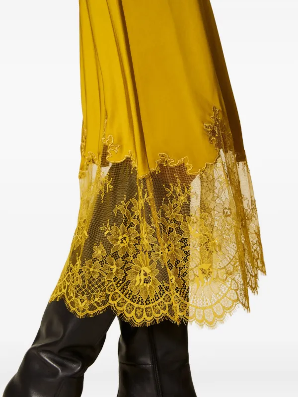 TWINSET Satin lace-trim Slip Dress | Yellow | FARFETCH GE
