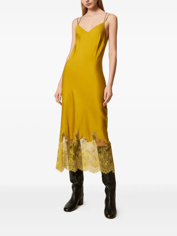 yellow slip dress with lace TWINSET Satin lace-trim Slip Dress | Yellow