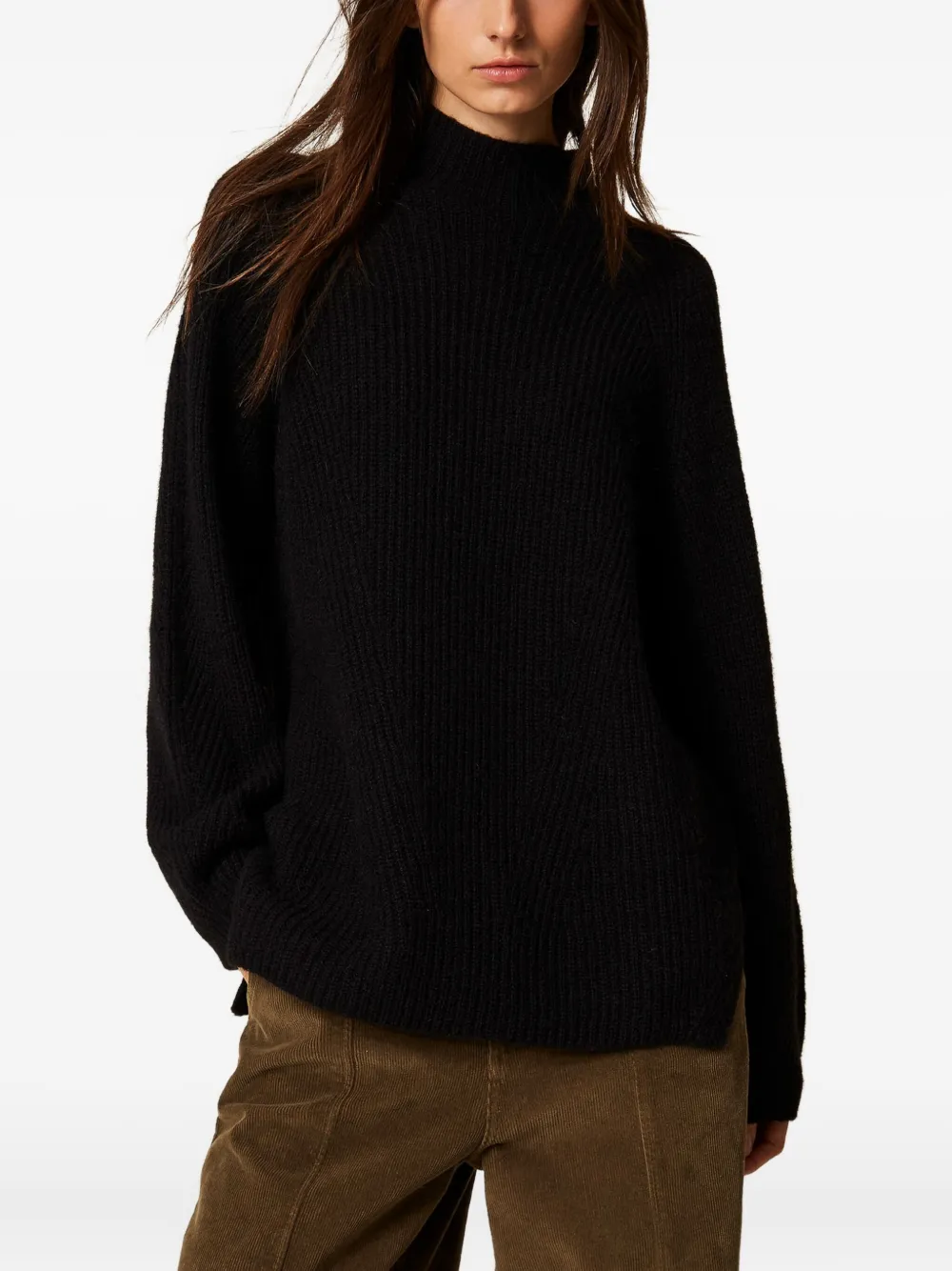Twinset Turtleneck Ribbed Sweater In Black