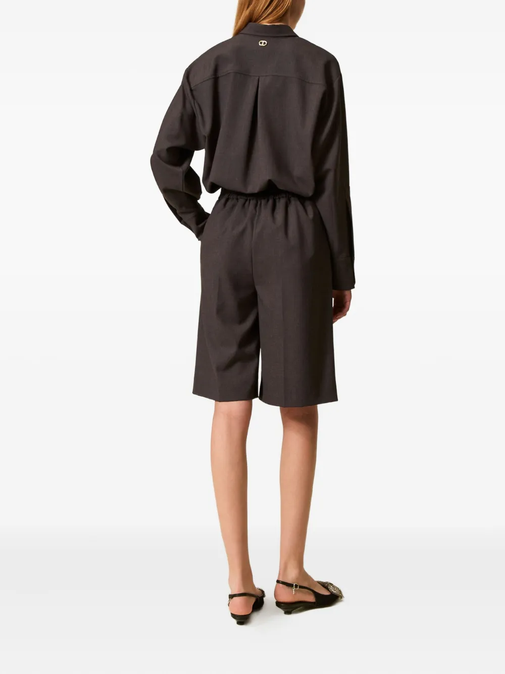 Twinset Pleated-front Logo-detail Shorts In Gray