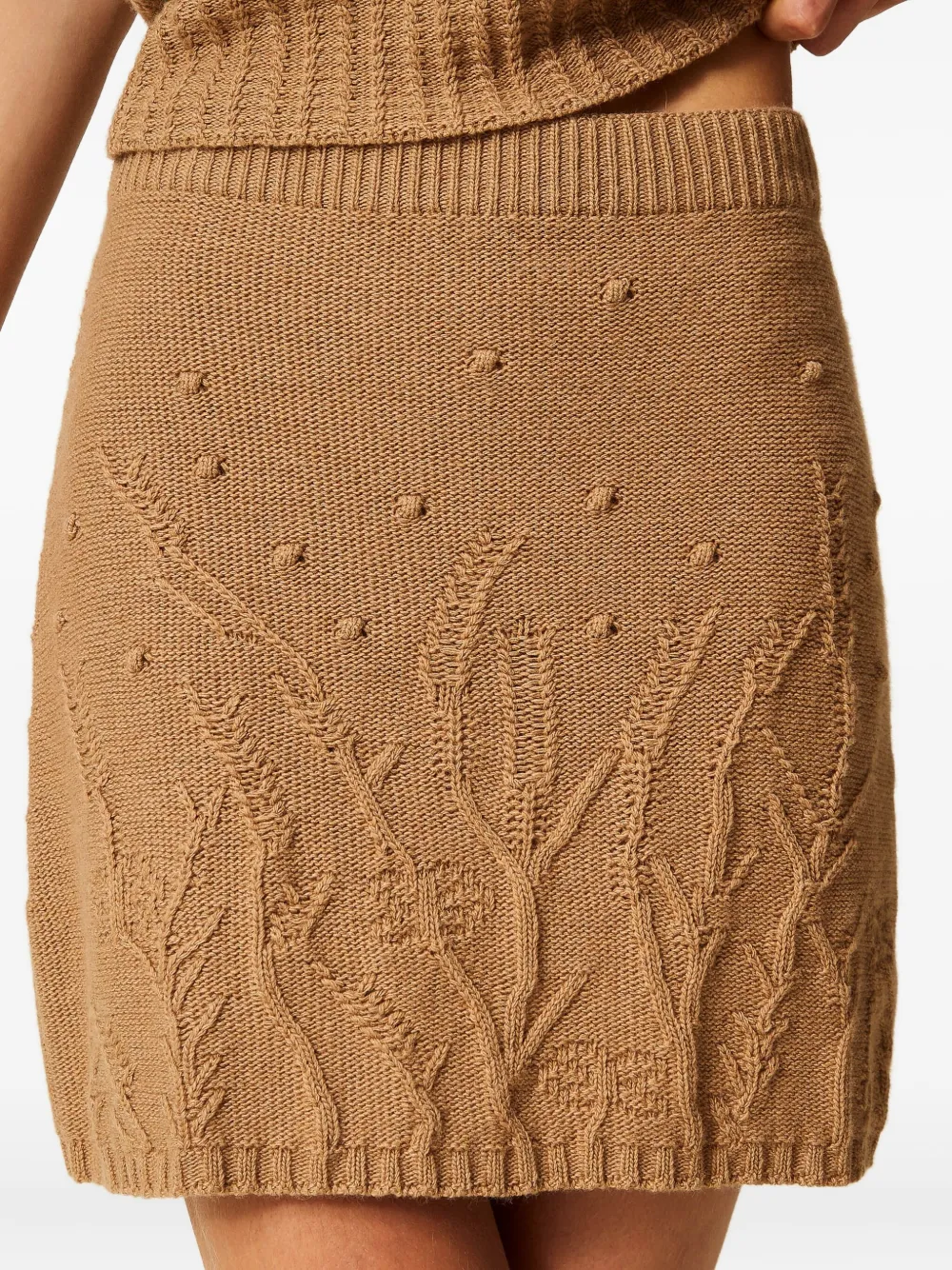 TWINSET Gebreide mini-rok met geborduurde bloemen Bruin