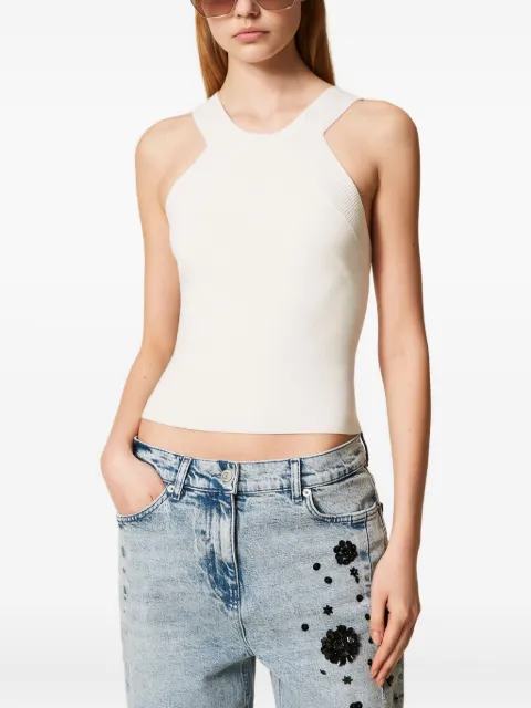 TWINSET ribbed racer-neck top