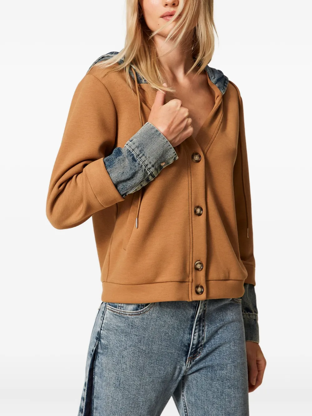 TWINSET denim-insert hooded sweatshirt | Sweaters | Image 2