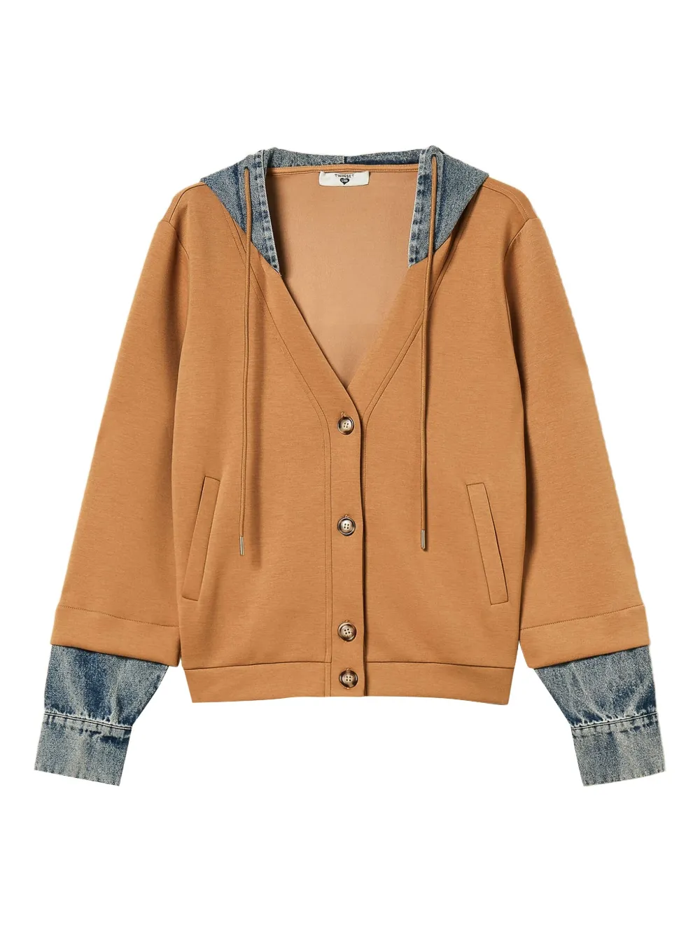 TWINSET denim-insert hooded sweatshirt | Brown | Image 1