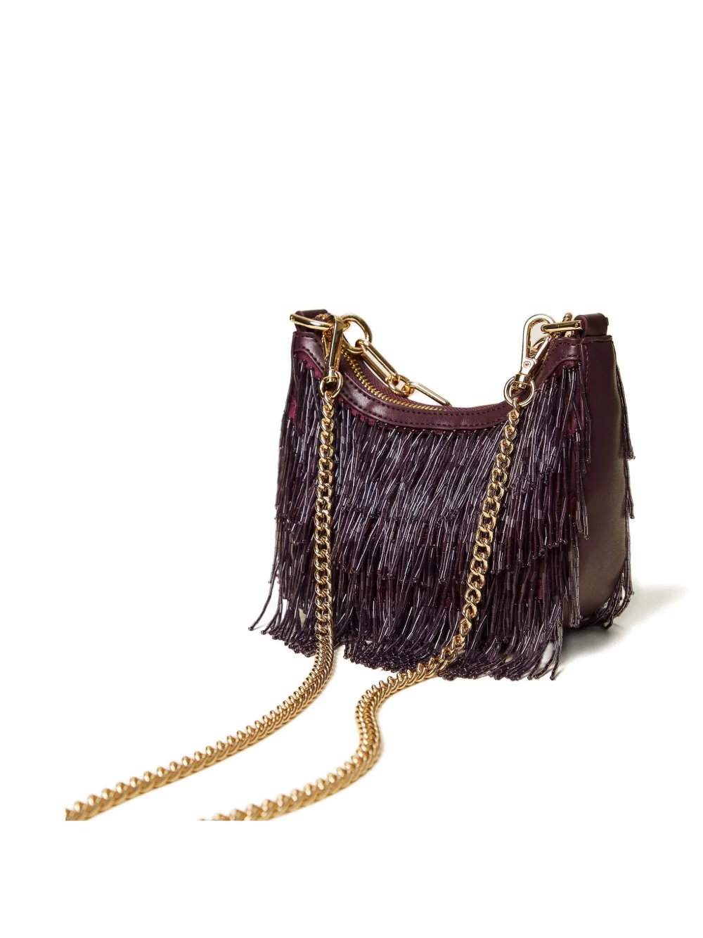 TWINSET Croissant schoudertas met franje en ketting Rood