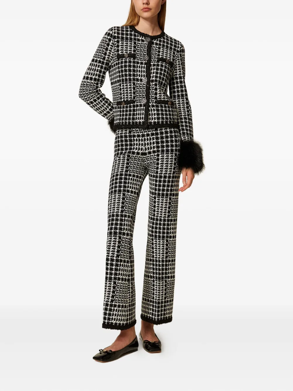 TWINSET Geruite gebreide broek - Zwart