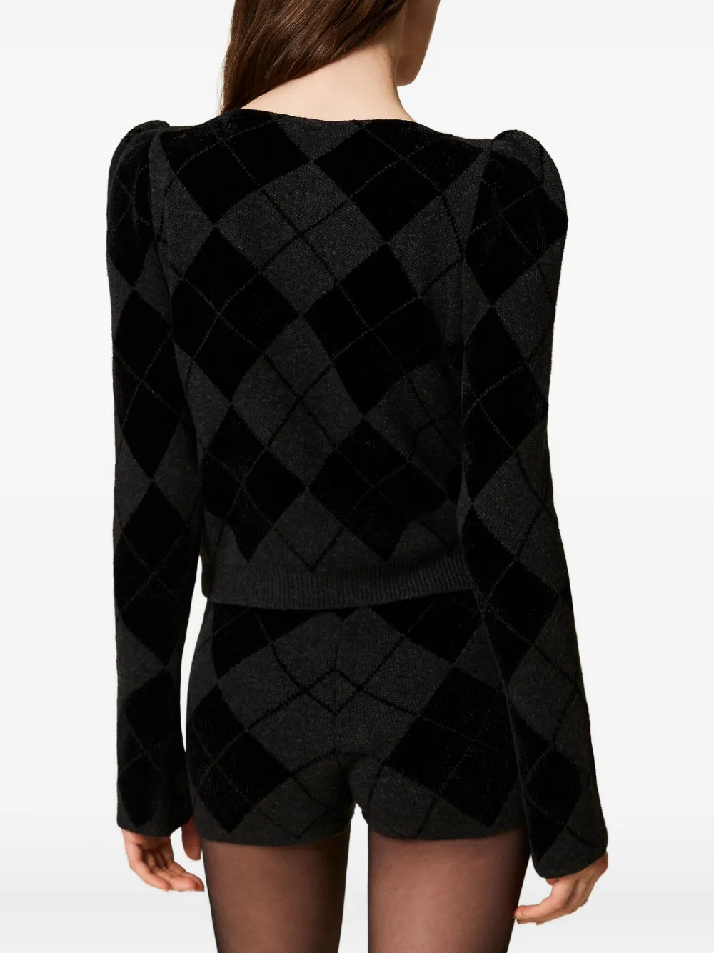 Twinset Diamond-pattern Knit Shorts In Black