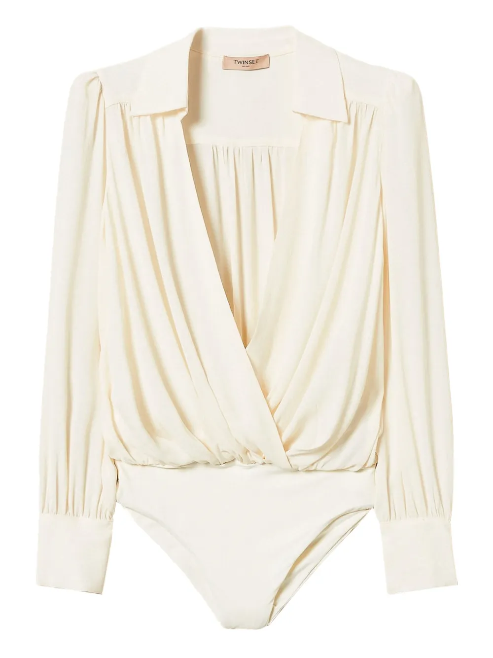 Twinset Gathered Wrap-effect Blouse In Neutral