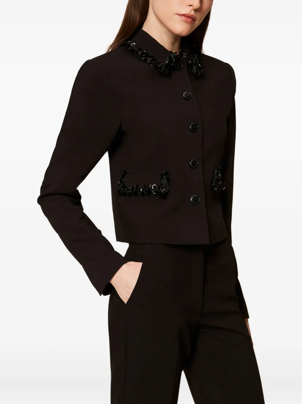 Twinset Embellished Long-sleeve Blazer In Black