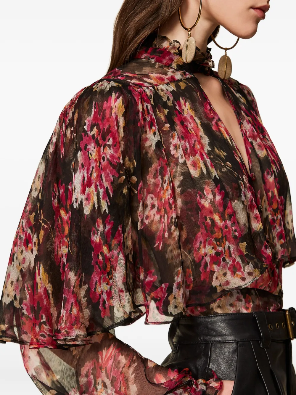TWINSET Blouse met ruches en gestrikte hals Roze