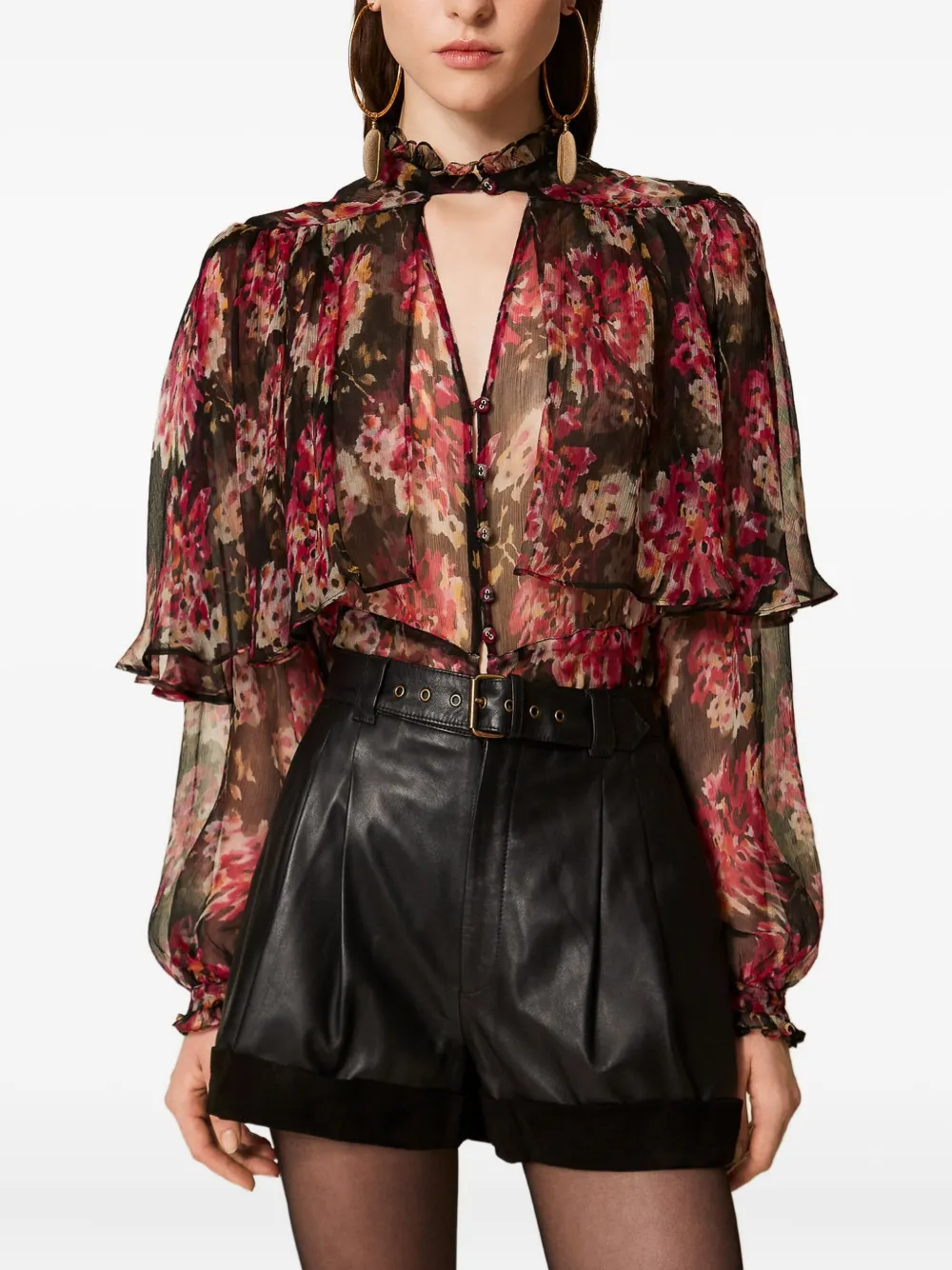 TWINSET Blouse met ruches en gestrikte hals - Roze