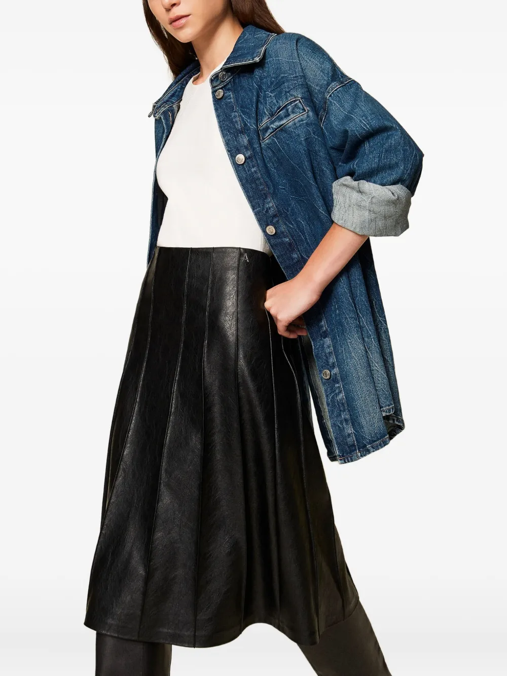TWINSET Midi-rok met geplooid effect - Zwart