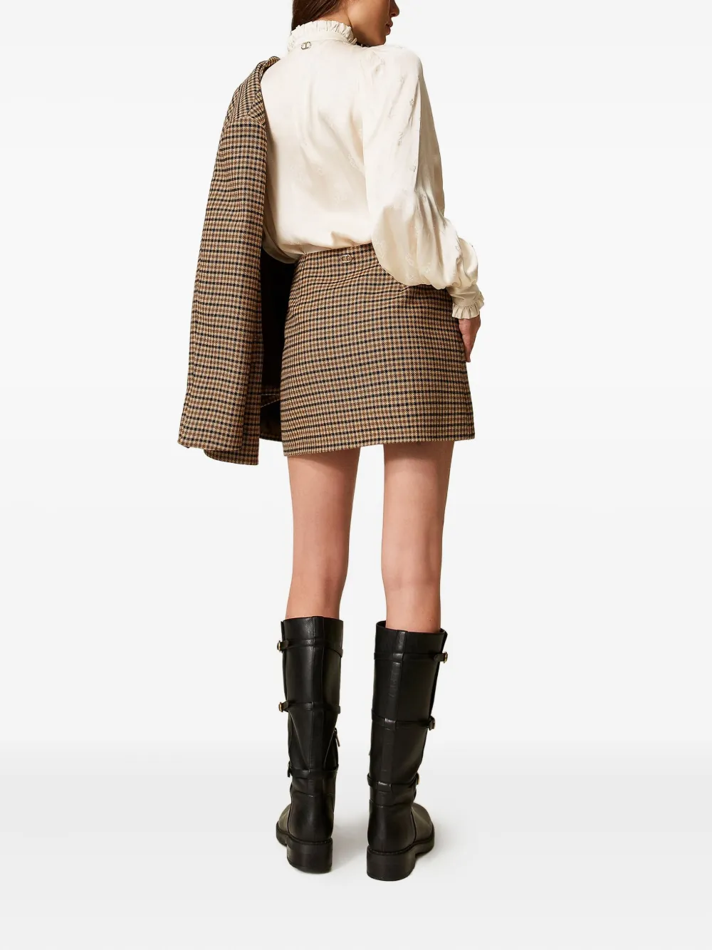Twinset Checked Buttoned Mini Skirt In Gold